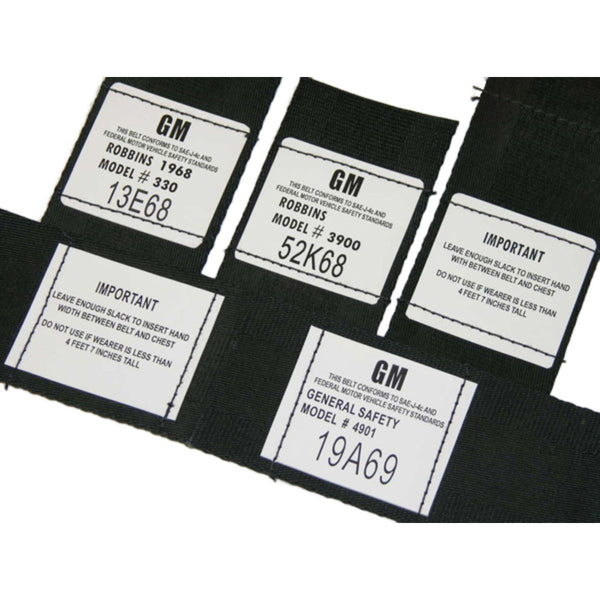 1968-1972 GM Seat Belt Tags Labels Custom Date Code & Manufacture