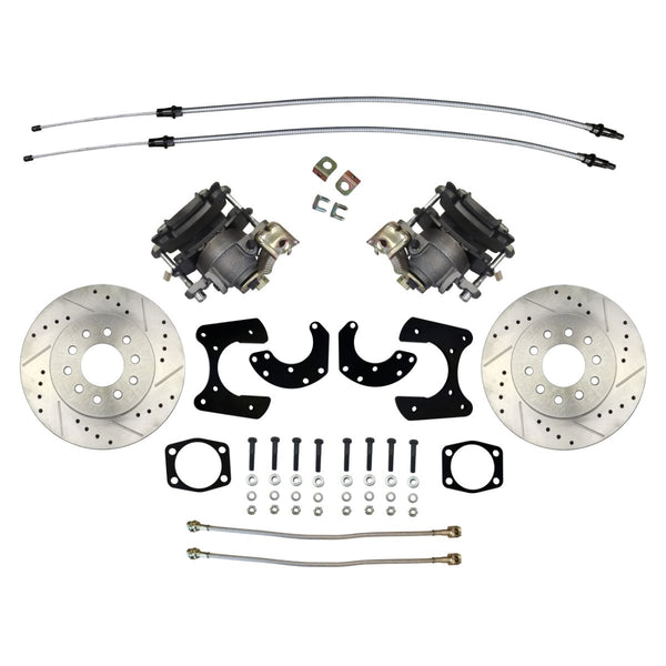 Ford New Torino Style Rear Disc Conversion Kit w/Cross-Drilled and Slotted Rotors w/E-Brake Cable Brackets