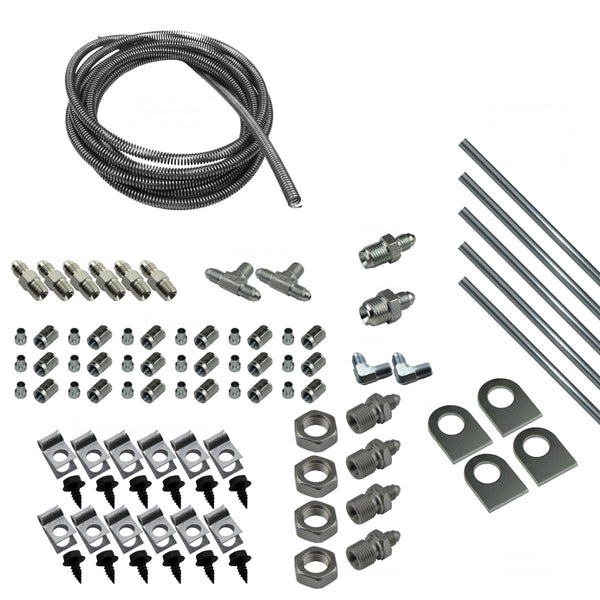 DIY Brake Plumbing Kit With Tube Short Thru Frame Plated -3AN Fittings And Hardware OE Steel