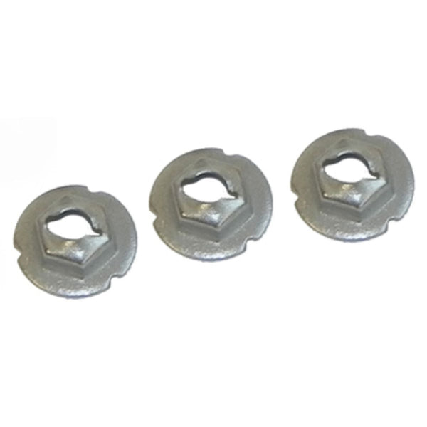1960-79 GM Fender Emblem Speed Nuts Silver With Grabbers 3pc