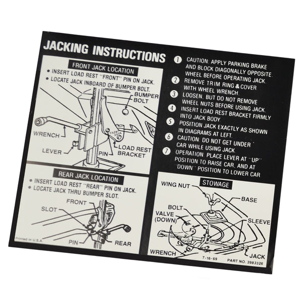 1970 Chevrolet Chevelle (Late) Jacking Instructions.
