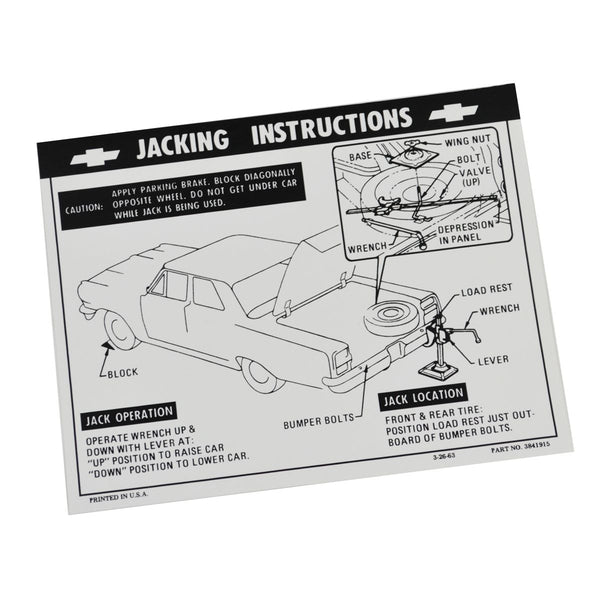 1964-66 Chevrolet Chevelle Jacking Instructions.