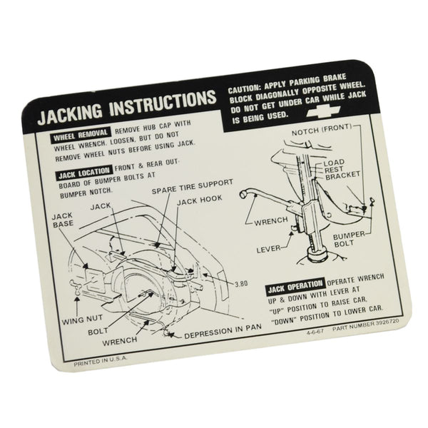 1968-69 Chevrolet Wagons Jacking Instructions.