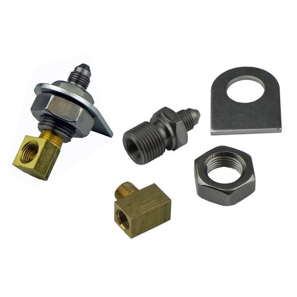 Pipe Bracket Kit - Female 3/16" Pipe to 3 AN Male - Stainless (Kit comes with (2) fittings (2) brackets (2) nuts (1) tee (1) elbow)
