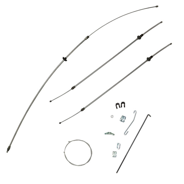 1970-74 E-Body Dodge Challenger Complete Parking Brake Cable Kit, With Intermediate, OE Steel