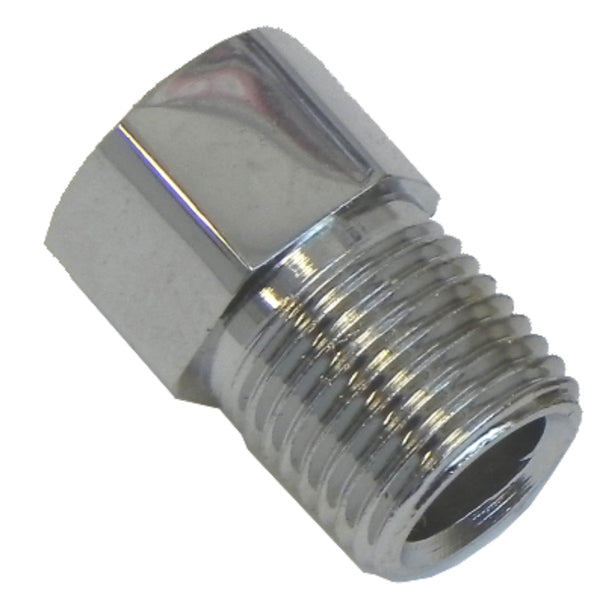 Chrome Brass Line Adapter, Male 1/8" Pipe Thread, Female 3/8"-24 Inverted Flare