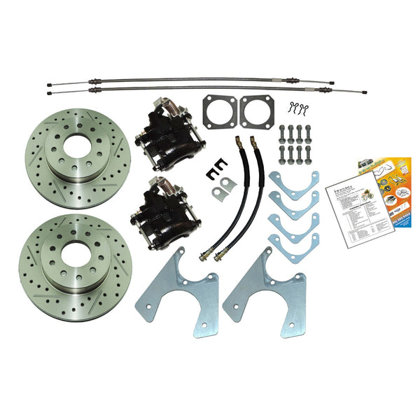 1967-69 GM F-Body, 1968-74 GM X-Body Rear Disc Brake Conversion For Staggered Shocks With Parking Brake Cross-Drilled & Slotted Rotors