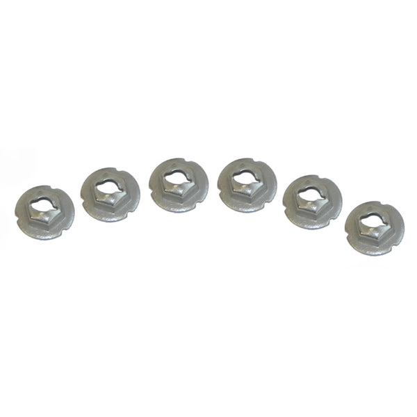 1960-79 GM Fender Emblem Speed Nuts Silver With Grabbers 6pc