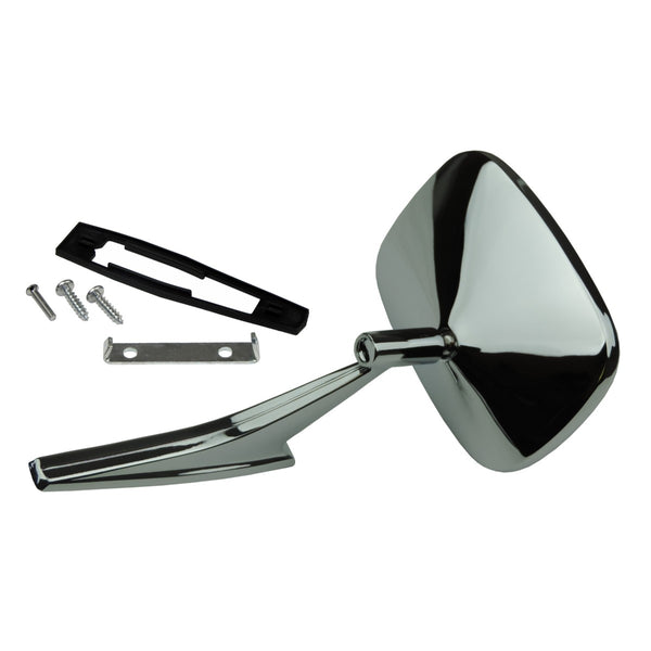 1968-73 GM Rectangular Ribbed Base Right Hand Side Mirror and Mounting Hardware